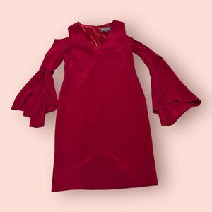 Theia Dress Womens Size 14 Fucshia Pink Cold Shoulder Long Sleeve Shift Dress